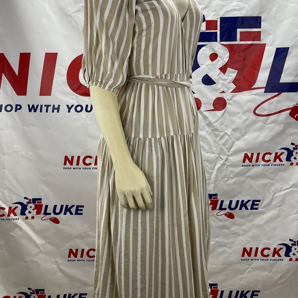 Waist defined stripe tie belt midi wrap dress by Old Navy. - Picture 2 of 12